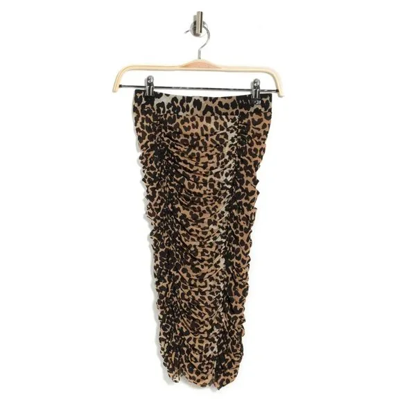 NEW NWT Ganni Leopard Shirred Skirt Animal Printed Mesh Short Stretch SZ US 2 34 - Picture 5 of 9